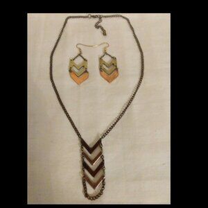 Chevron copper necklace and earrings